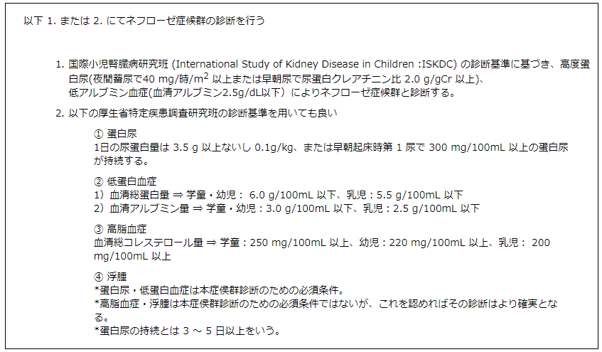 「大分類1:ネフローゼ症候群」の診断方法